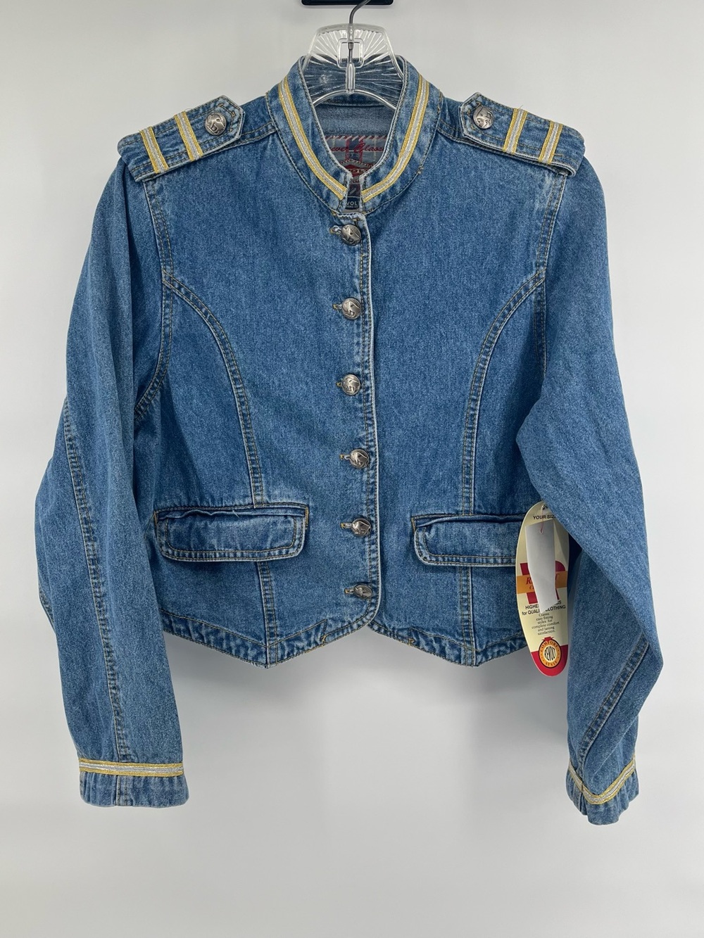 NWT Vintage Revolt Womens Denim Jacket Size Small Military Band Napoleon Y2K